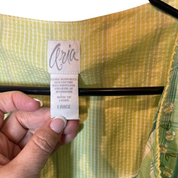 Vintage Green & Yellow Aria Short-Sleeve Nightgown/With Embroidered Size large - Picture 3 of 5